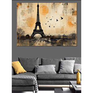Eyfel Kulesi Kuşlarla Manzara Dekoratif Kanvas - Mdf Ahşap Tablo 25x35 cm