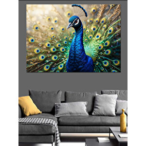 Muhteşem Mavi Tavus Kuşu Dekoratif Kanvas - Mdf Ahşap Tablo 70x100 cm