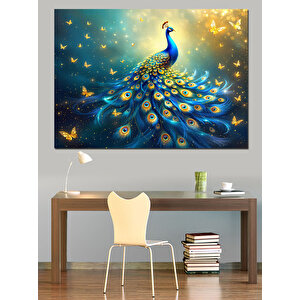 Parlak Mavi Tavus Kuşu Dekoratif Kanvas - Mdf Ahşap Tablo 50x70 cm