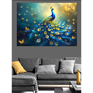 Parlak Mavi Tavus Kuşu Dekoratif Kanvas - Mdf Ahşap Tablo 50x70 cm