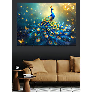 Parlak Mavi Tavus Kuşu Dekoratif Kanvas - Mdf Ahşap Tablo 50x70 cm