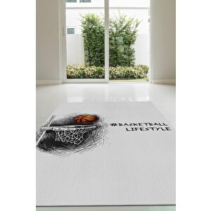 Basketbol Hayatı Renkli Halı Basketbol Sever Halısı Spor Severler Siyah Beyaz Halı 200x300 cm