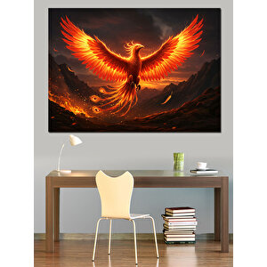 Alevler İçinde Anka Kuşu Dekoratif Kanvas - Mdf Ahşap Tablo