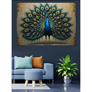Tüylerini Açmış Tavus Kuşu Dekoratif Kanvas - Mdf Ahşap Tablo 100x140 cm
