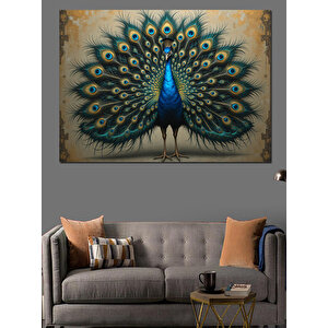 Tüylerini Açmış Tavus Kuşu Dekoratif Kanvas - Mdf Ahşap Tablo 70x100 cm
