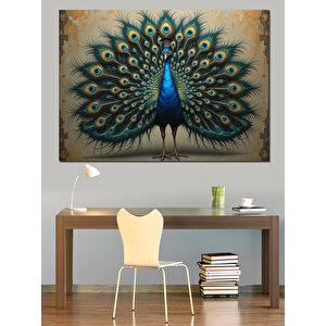 Tüylerini Açmış Tavus Kuşu Dekoratif Kanvas - Mdf Ahşap Tablo 70x100 cm