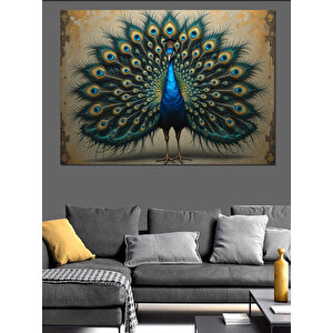 Tüylerini Açmış Tavus Kuşu Dekoratif Kanvas - Mdf Ahşap Tablo