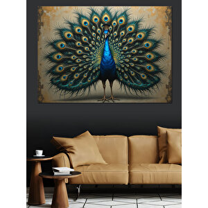 Tüylerini Açmış Tavus Kuşu Dekoratif Kanvas - Mdf Ahşap Tablo