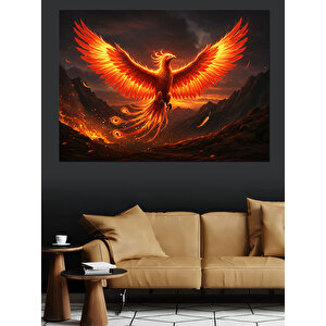 Alevler İçinde Anka Kuşu Dekoratif Kanvas - Mdf Ahşap Tablo 100x140 cm