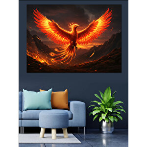Alevler İçinde Anka Kuşu Dekoratif Kanvas - Mdf Ahşap Tablo 100x140 cm