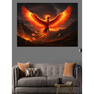 Alevler İçinde Anka Kuşu Dekoratif Kanvas - Mdf Ahşap Tablo 100x140 cm
