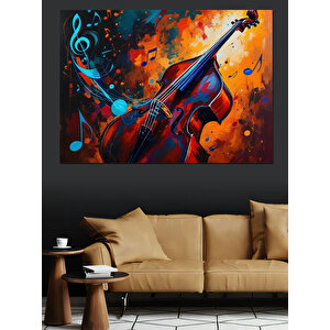 Müzikli Renkli Çello Dekoratif Kanvas - Mdf Ahşap Tablo 100x140 cm