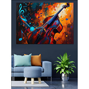 Müzikli Renkli Çello Dekoratif Kanvas - Mdf Ahşap Tablo 100x140 cm