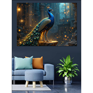 Parlak Kuyruklu Zarif Tavus Kuşu Dekoratif Kanvas - Mdf Ahşap Tablo 25x35 cm