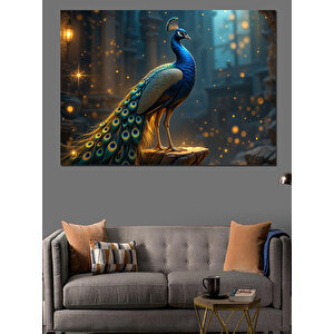 Parlak Kuyruklu Zarif Tavus Kuşu Dekoratif Kanvas - Mdf Ahşap Tablo