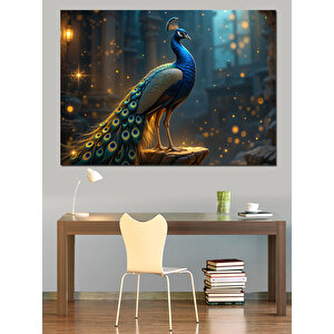 Parlak Kuyruklu Zarif Tavus Kuşu Dekoratif Kanvas - Mdf Ahşap Tablo