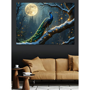 Ay Işığında Tavus Kuşu Dekoratif Kanvas - Mdf Ahşap Tablo 100x140 cm