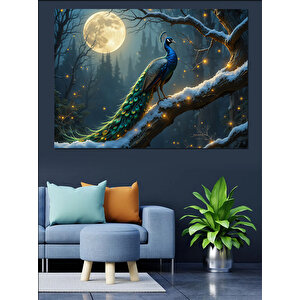 Ay Işığında Tavus Kuşu Dekoratif Kanvas - Mdf Ahşap Tablo 100x140 cm