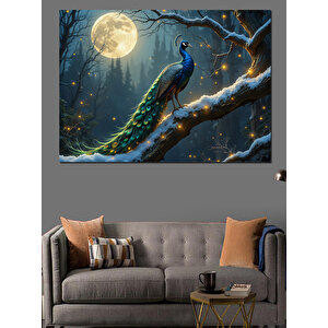 Ay Işığında Tavus Kuşu Dekoratif Kanvas - Mdf Ahşap Tablo 100x140 cm