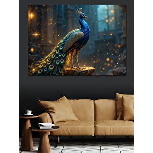 Parlak Kuyruklu Zarif Tavus Kuşu Dekoratif Kanvas - Mdf Ahşap Tablo 100x140 cm