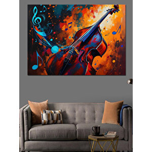 Müzikli Renkli Çello Dekoratif Kanvas - Mdf Ahşap Tablo 35x50 cm