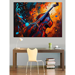 Müzikli Renkli Çello Dekoratif Kanvas - Mdf Ahşap Tablo