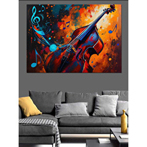 Müzikli Renkli Çello Dekoratif Kanvas - Mdf Ahşap Tablo