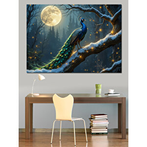 Ay Işığında Tavus Kuşu Dekoratif Kanvas - Mdf Ahşap Tablo