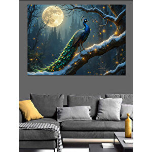 Ay Işığında Tavus Kuşu Dekoratif Kanvas - Mdf Ahşap Tablo
