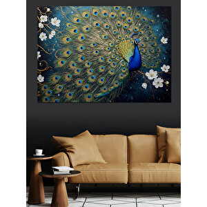 Ayrıntılı Detaylı Tavus Kuşu Dekoratif Kanvas - Mdf Ahşap Tablo