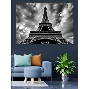 Siyah Beyaz Eyfel Kulesi Dekoratif Kanvas - Mdf Ahşap Tablo 70x100 cm