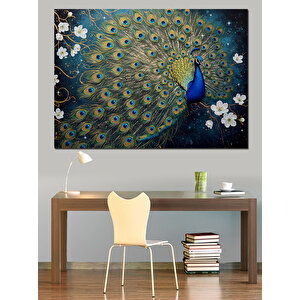 Ayrıntılı Detaylı Tavus Kuşu Dekoratif Kanvas - Mdf Ahşap Tablo 35x50 cm