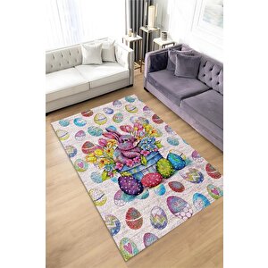 Çocuk Odası Halısı Modern Çok Renkli Çocuk Halısı Yumurta Tavşan Figürlü Çocuk Halısı 120x180 cm