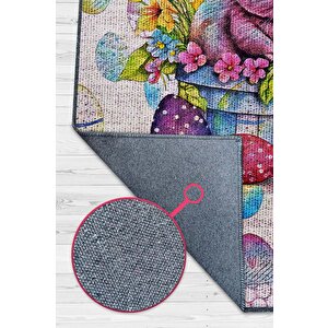 Çocuk Odası Halısı Modern Çok Renkli Çocuk Halısı Yumurta Tavşan Figürlü Çocuk Halısı 120x180 cm