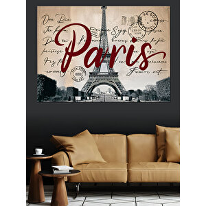 Eyfel Kulesi Paris Yazısı Dekoratif Kanvas - Mdf Ahşap Tablo 70x100 cm
