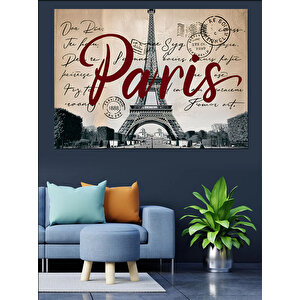 Eyfel Kulesi Paris Yazısı Dekoratif Kanvas - Mdf Ahşap Tablo 70x100 cm
