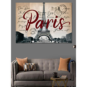 Eyfel Kulesi Paris Yazısı Dekoratif Kanvas - Mdf Ahşap Tablo