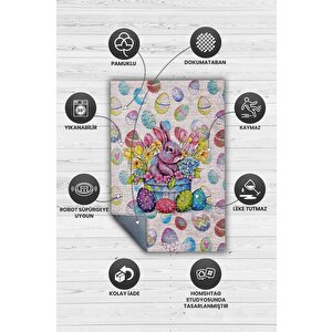 Homshtag Çocuk Odası Halısı Modern Çok Renkli Çocuk Halısı Yumurta Tavşan Figürlü Çocuk Halısı