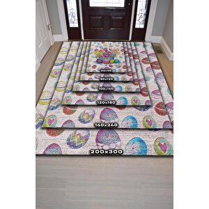 Homshtag Çocuk Odası Halısı Modern Çok Renkli Çocuk Halısı Yumurta Tavşan Figürlü Çocuk Halısı