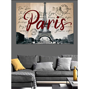 Eyfel Kulesi Paris Yazısı Dekoratif Kanvas - Mdf Ahşap Tablo 50x70 cm