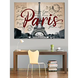 Eyfel Kulesi Paris Yazısı Dekoratif Kanvas - Mdf Ahşap Tablo