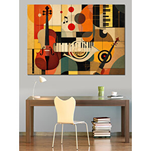 Renkli Soyut Müzik Kompozisyonu Dekoratif Kanvas - Mdf Ahşap Tablo 70x100 cm