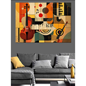 Renkli Soyut Müzik Kompozisyonu Dekoratif Kanvas - Mdf Ahşap Tablo 70x100 cm