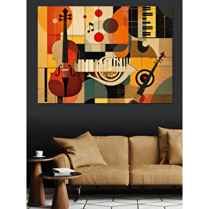 Renkli Soyut Müzik Kompozisyonu Dekoratif Kanvas - Mdf Ahşap Tablo 70x100 cm