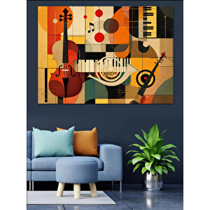 Renkli Soyut Müzik Kompozisyonu Dekoratif Kanvas - Mdf Ahşap Tablo