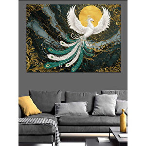 Altın Arka Plan Beyaz Anka Kuşu Dekoratif Kanvas - Mdf Ahşap Tablo 70x100 cm