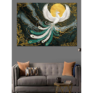 Altın Arka Plan Beyaz Anka Kuşu Dekoratif Kanvas - Mdf Ahşap Tablo