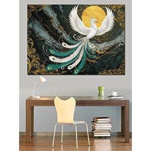 Altın Arka Plan Beyaz Anka Kuşu Dekoratif Kanvas - Mdf Ahşap Tablo