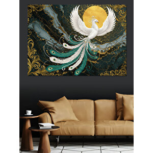 Altın Arka Plan Beyaz Anka Kuşu Dekoratif Kanvas - Mdf Ahşap Tablo 100x140 cm
