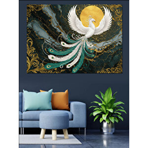 Altın Arka Plan Beyaz Anka Kuşu Dekoratif Kanvas - Mdf Ahşap Tablo 100x140 cm